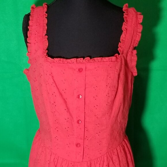 AS U WISH Red Summer Dress Womens Size Large Eyelet Cottage Milkmaid NWT - Picture 5 of 9